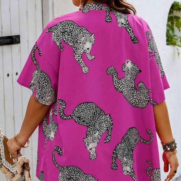 SHEIN Plus Size Leopard Hot Pink Two Piece Set - Picture 2 of 8